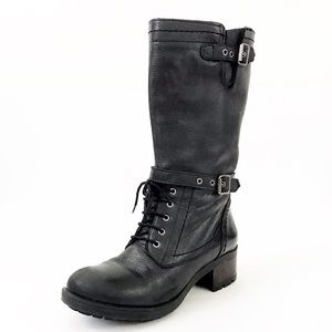 Genuine Black Distressed Leather Combat Boots